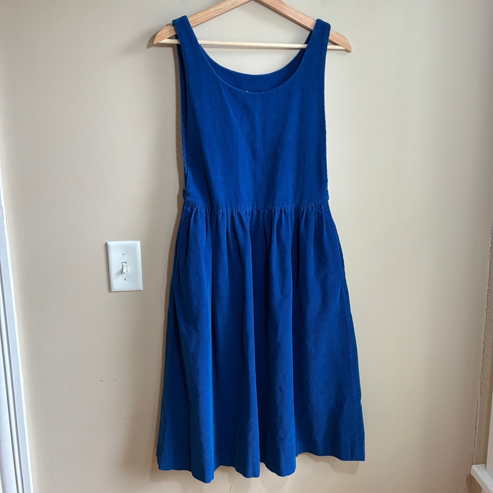 Vintage 100% Cotton WPL 11403 Corduroy Pinafore Dress M Blue Women's Midi Jumper